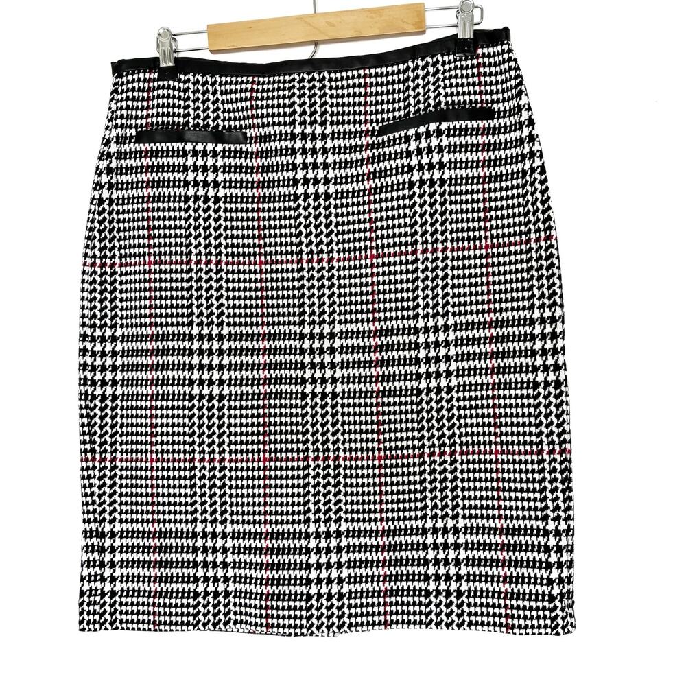 Talbots Black Houndstooth Pencil Skirt 94% Cotton NWT Womens 12